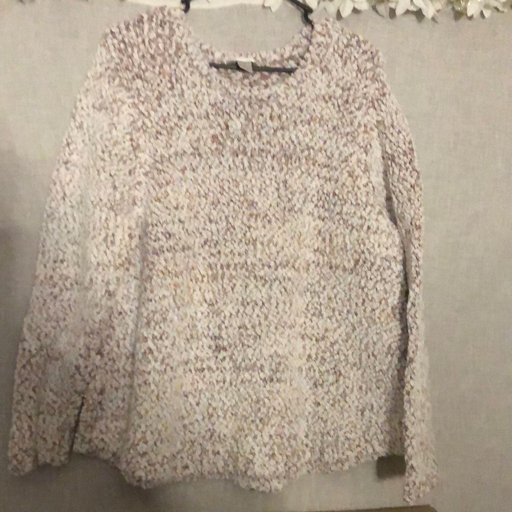 CJ Banks Cream and Brown Cowl Neck Sweater